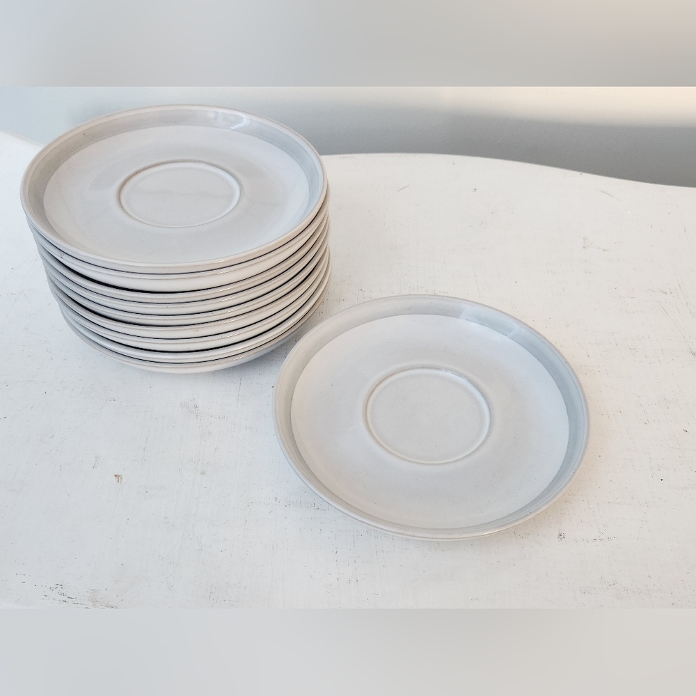 Set Of 10 White & Gray Denby Saucers 5.75" Replacements